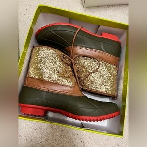 Stormie Gianni Bini Gold Sparkle Rain Boot